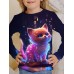 Kids 3D Print Cat T shirt Tee Long Sleeve Cat Animal Print Blue White Pink Children Tops Fall Casual Daily School Regular Fit 4-12 Years