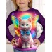 Kids 3D Print Cat T shirt Tee Long Sleeve Cat Animal Print Blue White Pink Children Tops Fall Casual Daily School Regular Fit 4-12 Years