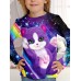 Kids 3D Print Cat T shirt Tee Long Sleeve Cat Animal Print Blue White Pink Children Tops Fall Casual Daily School Regular Fit 4-12 Years