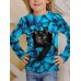 Kids 3D Print Cat T shirt Tee Long Sleeve Cat Animal Print Blue White Pink Children Tops Fall Casual Daily School Regular Fit 4-12 Years