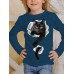 Kids 3D Print Cat T shirt Tee Long Sleeve Cat Animal Print Blue White Pink Children Tops Fall Casual Daily School Regular Fit 4-12 Years