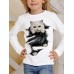 Kids 3D Print Cat T shirt Tee Long Sleeve Cat Animal Print Blue White Pink Children Tops Fall Casual Daily School Regular Fit 4-12 Years