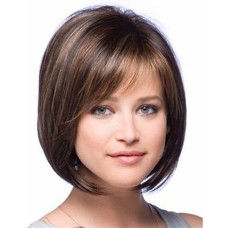 Brown Wigs for Women Synthetic Wig Straight Straight Bob with Bangs Wig Short Brown Synthetic Hair Women's Highlighted / Balayage Hair Side Part Brown