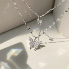 Necklace S925 Sterling Silver Women's Elegant Fashion Double Layered Bowknot Cool Wedding Geometric Necklace For Wedding Gift