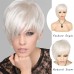 Short White Wig Pixie Natural Straight Asymmetric Wig Halloween Cosplay Costume Wig Synthetic Heat Resistant Hair Wig for Women (Cream White)