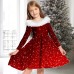 Kids Girls' Dress Snowflake Long Sleeve Casual Fur Trim Crewneck Adorable Daily Polyester Above Knee Casual Dress Swing Dress A Line Dress Fall Winter 2-13 Years Wine Red Blue