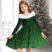 Kids Girls' Dress Snowflake Long Sleeve Casual Fur Trim Crewneck Adorable Daily Polyester Above Knee Casual Dress Swing Dress A Line Dress Fall Winter 2-13 Years Wine Red Blue