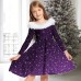 Kids Girls' Dress Snowflake Long Sleeve Casual Fur Trim Crewneck Adorable Daily Polyester Above Knee Casual Dress Swing Dress A Line Dress Fall Winter 2-13 Years Wine Red Blue