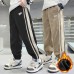 Kids Boys Sweatpants Trousers Patchwork Side Stripe Solid Color Keep Warm Pants School Daily Black Khaki