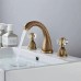 Widespread Bathroom Sink Mixer Faucet, 3 Holes 2 Handle Basin Tap, Retro Style Crystal Handle Brass Bathroom Sink Faucet Contain with Supply Lines and Hot Cold Water Hose Deck Mounted