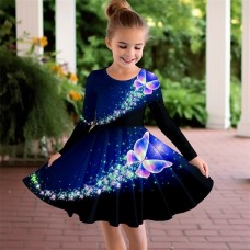 Girls' 3D Butterfly Dress Long Sleeve 3D Print Fall Winter Sports & Outdoor Daily Holiday Cute Casual Beautiful Kids 3-12 Years Casual Dress A Line Dress Above Knee Polyester Regular Fit