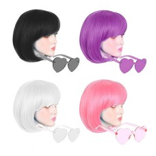 Colored Wigs, Funky Colorful Wigs, Short Bob Hair Wigs, Neon Party Wigs, Cosplay Wigs with Rimless Heart Shape Sunglasses - One Size for All Women Kids & Adults Halloween Costume Night Club