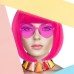 Colored Wigs, Funky Colorful Wigs, Short Bob Hair Wigs, Neon Party Wigs, Cosplay Wigs with Rimless Heart Shape Sunglasses - One Size for All Women Kids & Adults Halloween Costume Night Club