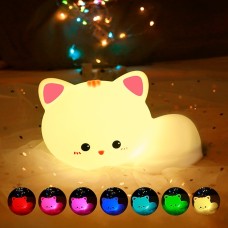 Timer Night Light with Remote Control Nursery Lamp Children's Bedside Gift USB Rechargeable Silicone Tap Cat Night Light