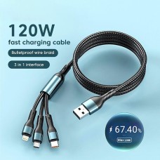 120W USB C 3 In 1 Charging Cord Micro USB Type-c Multiple Mobile Phone Fast Charge Cable For iPhone 15 14 Samsung Huawei Data Cable