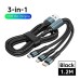 120W USB C 3 In 1 Charging Cord Micro USB Type-c Multiple Mobile Phone Fast Charge Cable For iPhone 15 14 Samsung Huawei Data Cable