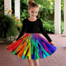 Carnival Girls' 3D Multi Color Dress Long Sleeve 3D Print Spring Fall Sports & Outdoor Daily Holiday Cute Casual Beautiful Kids 3-12 Years Casual Dress A Line Dress Above Knee Polyester