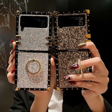 Phone Case For Samsung Galaxy Z Flip 5 Z Flip 4 Z Flip 3 Flip Flip Bling Ring Holder Glitter Shine Crystal Diamond PC