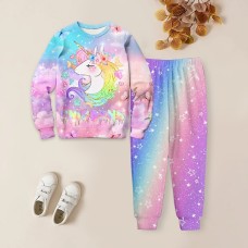 Girls' 3D Unicorn Sweatshirt & Sweatpants Set Pink Long Sleeve 3D Printing Spring Fall Active Fashion Cute Polyester Kids 3-12 Years Crew Neck Outdoor Street Date Regular Fit