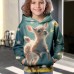 Girls' 3D Deer Hoodie Pullover Long Sleeve 3D Print Animal Cartoon Fall Winter Active Fashion Cute Polyester Kids 3-12 Years Outdoor Casual Daily Regular Fit