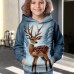 Girls' 3D Deer Hoodie Pullover Long Sleeve 3D Print Animal Cartoon Fall Winter Active Fashion Cute Polyester Kids 3-12 Years Outdoor Casual Daily Regular Fit