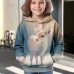 Girls' 3D Deer Hoodie Pullover Long Sleeve 3D Print Animal Cartoon Fall Winter Active Fashion Cute Polyester Kids 3-12 Years Outdoor Casual Daily Regular Fit