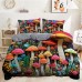 100% Cotton Duvet Cover Mushroom Forest Mexican Folk Art PatternDuvet Cover Set Soft 3-Piece Luxury Bedding Set Home Decor Gift