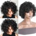 Synthetic Wig Afro Curly With Bangs Machine Made Wig Short Black Synthetic Hair Women's Cosplay Party Paired With Disco Necklace, Earrings, Ring And Sunglasses For Hen Party