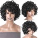 Synthetic Wig Afro Curly With Bangs Machine Made Wig Short Black Synthetic Hair Women's Cosplay Party Paired With Disco Necklace, Earrings, Ring And Sunglasses For Hen Party