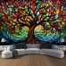 Tree of Life Hanging Tapestry Stained Glass Colorful Wall Art Large Tapestry Mural Decor Photograph Backdrop Blanket Curtain Home Bedroom Living Room Decoration