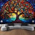 Tree of Life Hanging Tapestry Stained Glass Colorful Wall Art Large Tapestry Mural Decor Photograph Backdrop Blanket Curtain Home Bedroom Living Room Decoration