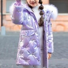 Kids Girls' Down Coat Solid Color Cool Zipper Outdoor Coat Outerwear 4-12 Years Spring Pink Purple Beige