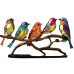 Stained Birds On Branch Desktop Ornaments,Metal Flat Vivid Birds Decorations On Branch,Double Sided Multicolor Hummingbird Craft Statue Table Gift for Bird Lovers