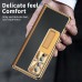 Phone Case Plating Leather Case For Samsung Galaxy Z Fold 5 Z Fold 4 Z Fold 3 5G Magnetic Kickstand with Pencil Holder(without Pen) Carbon Fibe Screen Protector Phone C Bumper Frame PC PU Leather