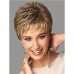 Short Dark Brown Mixed Blonde Highlight Pixie Cut Wigs with Bangs Synthetic Layered Wigs for Women Natural Hair Replacement Wigs