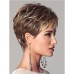 Short Dark Brown Mixed Blonde Highlight Pixie Cut Wigs with Bangs Synthetic Layered Wigs for Women Natural Hair Replacement Wigs