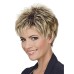 Short Dark Brown Mixed Blonde Highlight Pixie Cut Wigs with Bangs Synthetic Layered Wigs for Women Natural Hair Replacement Wigs