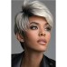 Short Dark Brown Mixed Blonde Highlight Pixie Cut Wigs with Bangs Synthetic Layered Wigs for Women Natural Hair Replacement Wigs