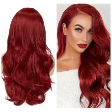 Red Wigs for Women Synthetic Wig Wave Middle Part Long Wig Medium Length Women's Cosplay Party Pink Red Blue Black Ombre Wig