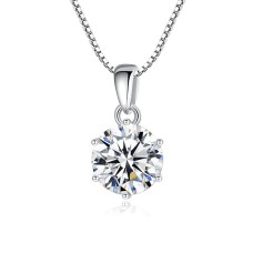 Necklace Clear Moissanite S925 Sterling Silver Women's Fashion Simple Classic Luminous Wedding Round Necklace For Wedding Engagement