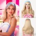 3PCS Blonde Cosplay Wigs Set for Women Vintage Retro Shoulder Length Wig with Blue Headband Bracelet for Princess Costume Halloween Cos play Daily Use