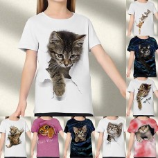 Kids Girls' 3D Cat T shirt Tee Short Sleeve Cat Graphic Animal Rainbow Children Tops Active Cute 3-12 Years