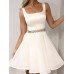 A-Line Mini Homecoming Dress Minimalist Elegant Cocktail Party Dress Scoop Neck Sleeveless Short / Mini Satin With Sash Blet 2023