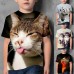 Kids Boys T shirt Tee Animal Cat Short Sleeve Crewneck Children Top Casual 3D Print Adorable Daily Summer Black 3-12 Years