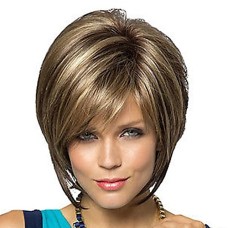 Synthetic Wig Straight Bob Pixie Cut Middle Part Wig Short Brown Golden Brown / Ash Blonde Synthetic Hair 10 inch Women's Women Synthetic Best Quality Brown Mixed Color hairjoy