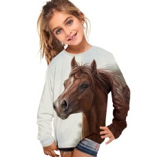 Girls' 3D Animal Horse T shirt Long Sleeve 3D Print Fall Winter Active Fashion Polyester Kids 3-12 Years Outdoor Daily Regular Fit