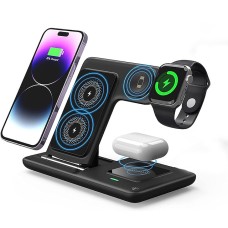 15W Wireless Charger Stand for IPhone 15 14 13 12 11 Apple Watch Airpods Pro IWatch 8 7 3 In 1 Fast Charging Dock Station Foldable