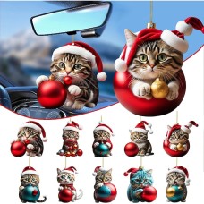 10pcs Cat Car Hanging Ornament,Acrylic 2D Flat Printed Keychain, Optional Acrylic Ornament and Car Rear View Mirror Accessories Memorial Gifts Pack