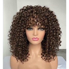 Brown Wigs for Women Afro Curly Wigs with Bangs for Black Women Kinky Curly Wig for Daily Wear (Color : Brown)