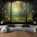 Window View Forest Hanging Tapestry Wall Art Large Tapestry Mural Decor Photograph Backdrop Blanket Curtain Home Bedroom Living Room Decoration